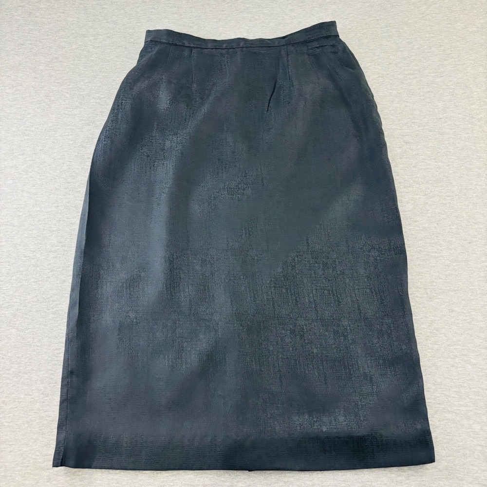 Vintage Adianna Papelli Black 100% Silk Midi Pencil Skirt Size 10 Lined Back